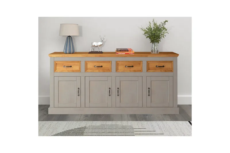 Skænk Selma 190x38x87, Grå/Plet/Voks - 190x38x87, Grå/Plet/Voks - Opbevaring - Opbevaringsmøbler - Skænke & sideboards
