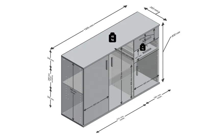 Albi Skænk 121 cm - Grå/Hvid - Opbevaring - Opbevaringsmøbler - Skænke & sideboards