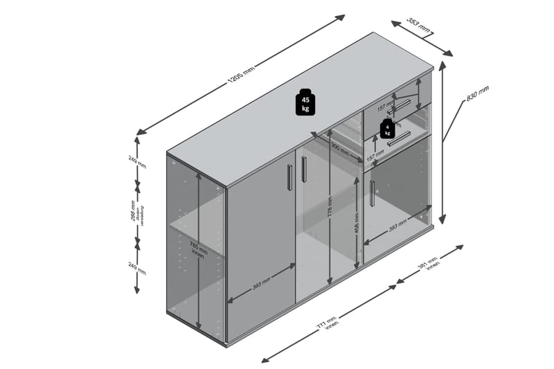 Albi Skænk 121 cm - Grå/Hvid - Opbevaring - Opbevaringsmøbler - Skænke & sideboards