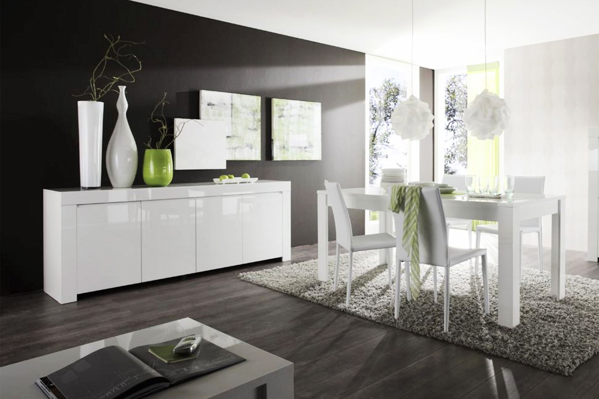 Amalfi Skænk 210 cm 4 Låger - Hvid Højglans - Opbevaring - Opbevaringsmøbler - Skænke & sideboards