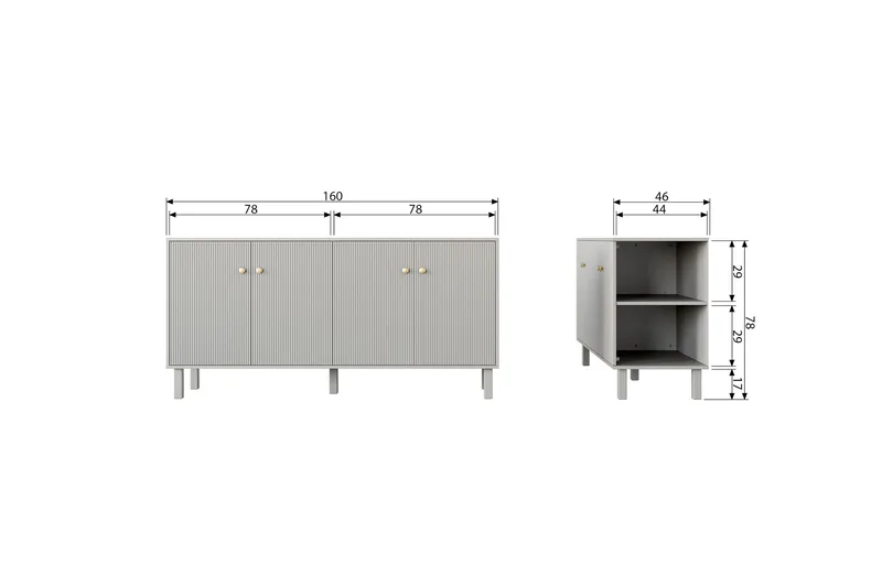 Antonie Sideboard 46x160 cm - Grå - Opbevaring - Opbevaringsmøbler - Skænke & sideboards