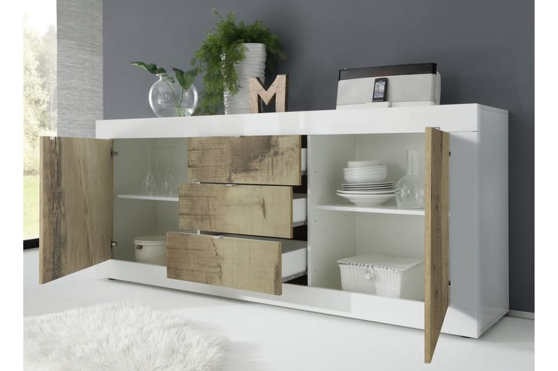 Basic Sideboard 210x43 cm - Hvid Højglans - Opbevaring - Opbevaringsmøbler - Skænke & sideboards