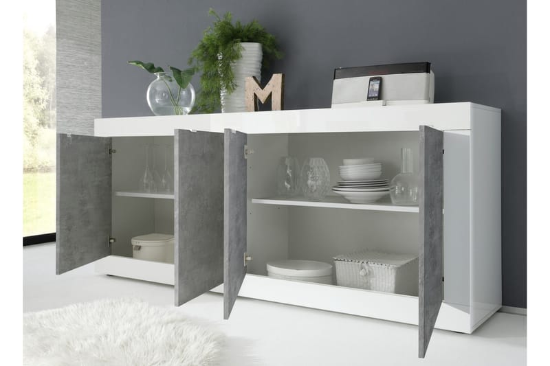Basic Skænk 102x43 cm - Hvid H�øjglans/Grå - Opbevaring - Opbevaringsmøbler - Skænke & sideboards