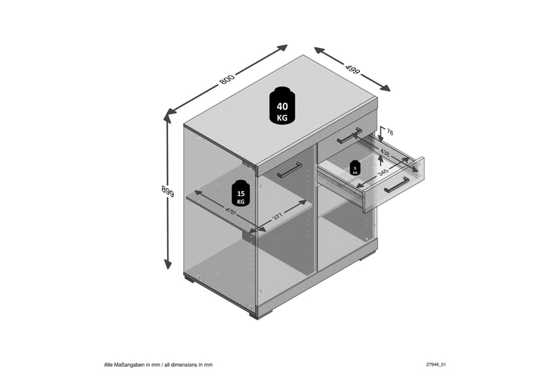 Bristol Skænk 80 cm 2 Låger 2 Skuffer - Lys Eg - Opbevaring - Opbevaringsmøbler - Skænke & sideboards