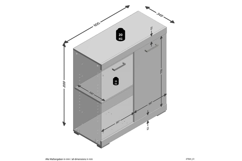 Bristol Skænk 80x90x35 cm 2 Låger - Lys Eg - Skænke & sideboards