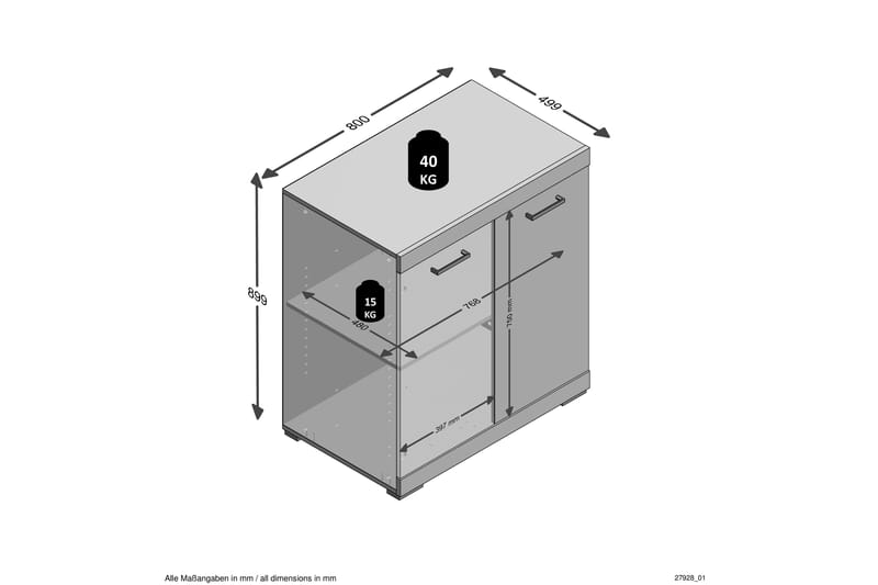 Bristol Skænk 80x90x50 cm 2 Låger - Hvid/Beton - Skænke & sideboards