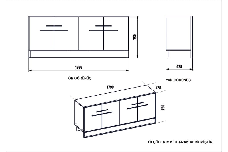 Cofield Sidebord 180 cm - Guld|Sort - Skænke & sideboards