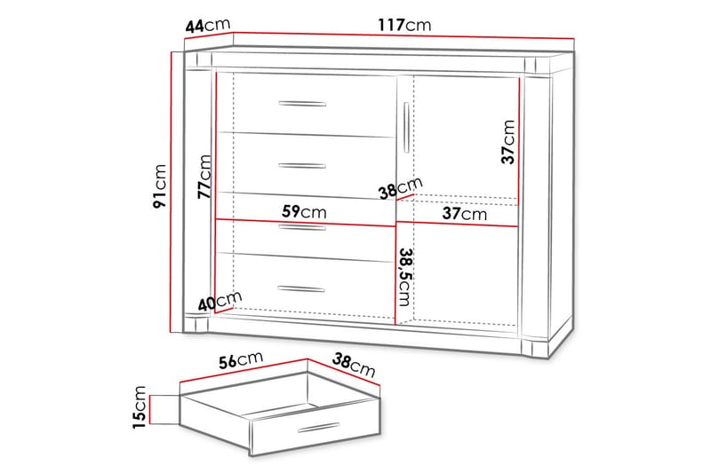 Dallas skænk 117x43,5x91 cm - Skænke & sideboards