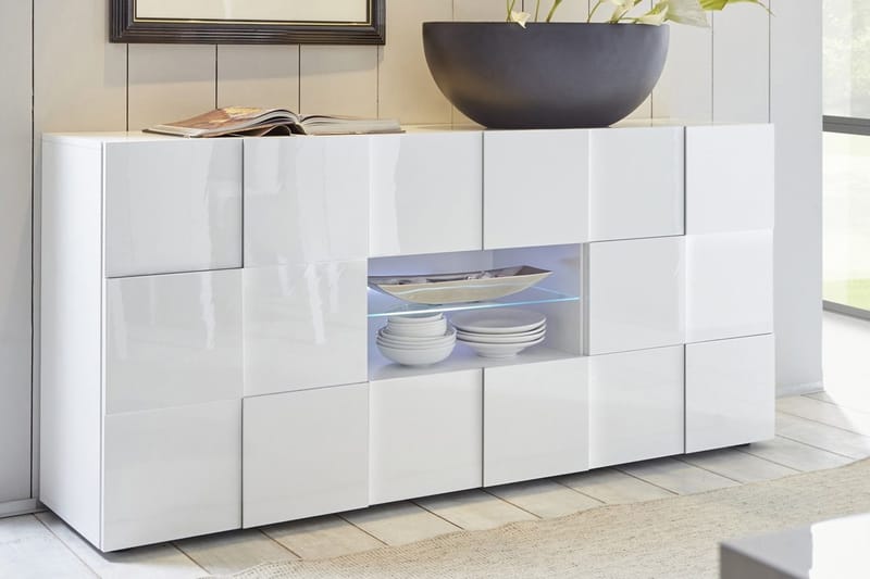 Dama Skænk 181 cm med Skuffer - Hvid Højglanslak - Opbevaring - Opbevaringsmøbler - Skænke & sideboards