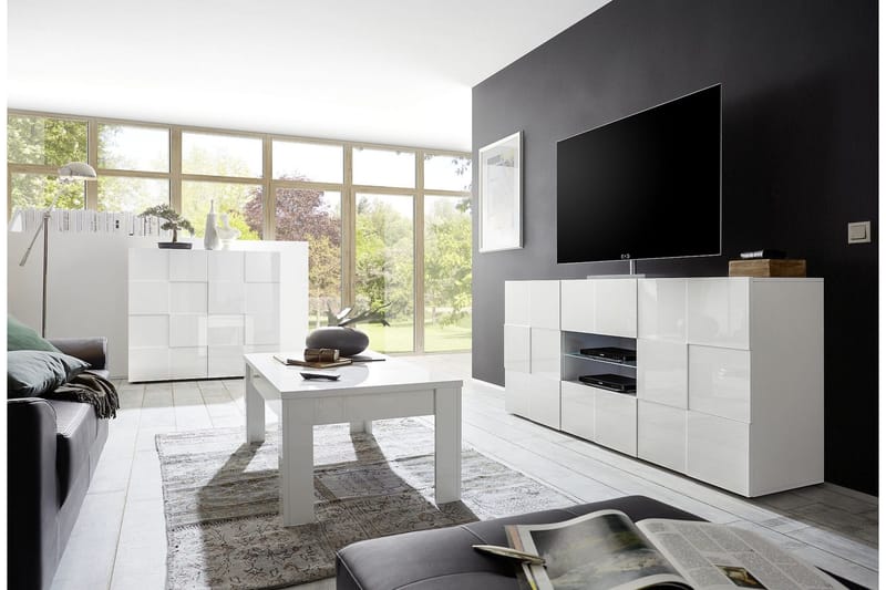 Dama Skænk 181 cm med Skuffer - Hvid Højglanslak - Opbevaring - Opbevaringsmøbler - Skænke & sideboards