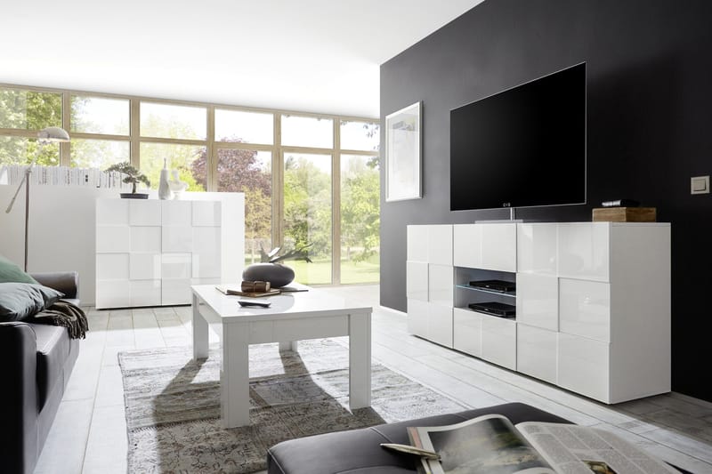 Dama Skænk 181 cm med Skuffer - Hvid Højglanslak - Opbevaring - Opbevaringsmøbler - Skænke & sideboards