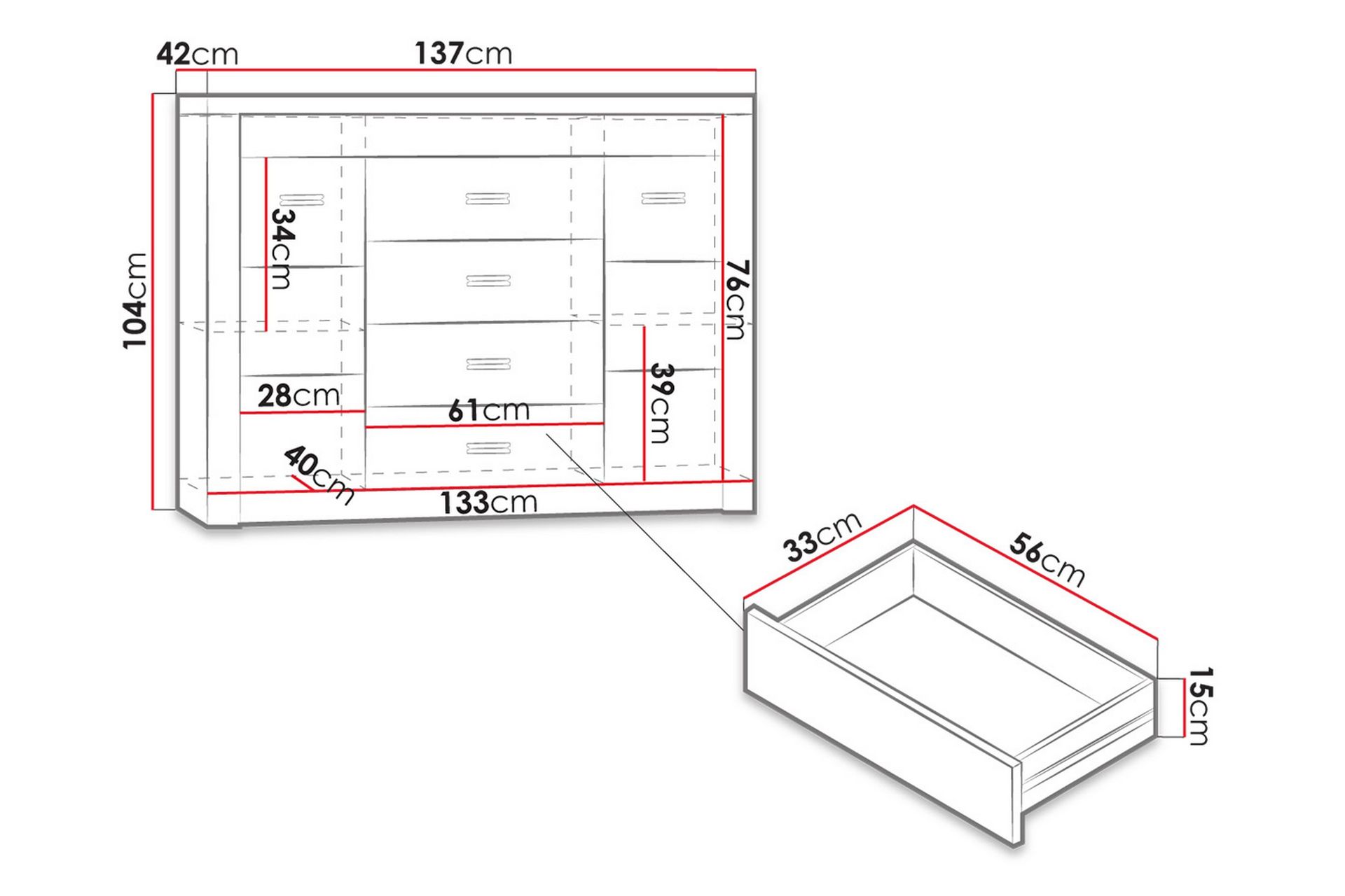 Indianapolis skænk 137x42x104 cm - Beige | Brun - Opbevaring - Opbevaringsmøbler - Skænke & sideboards