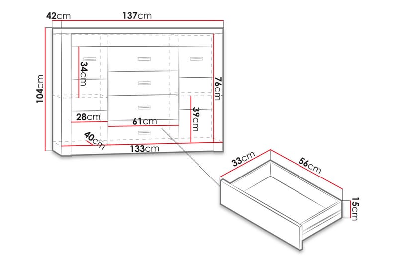 Indianapolis skænk 137x42x104 cm - Beige | Brun - Skænke & sideboards