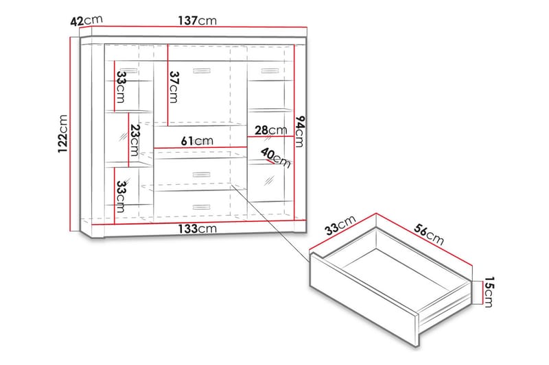 Indianapolis skænk 137x42x122 cm - Brun - Opbevaring - Opbevaringsmøbler - Skænke & sideboards