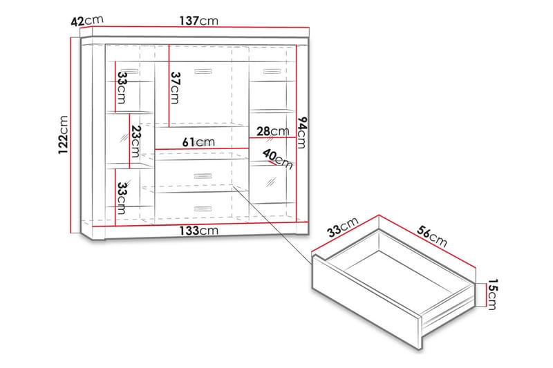 Indianapolis skænk 137x42x122 cm - Brun - Skænke & sideboards