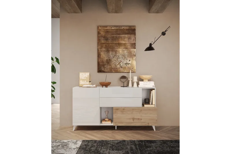 Monaco Skænk 181x42 cm, Hvid/Brun