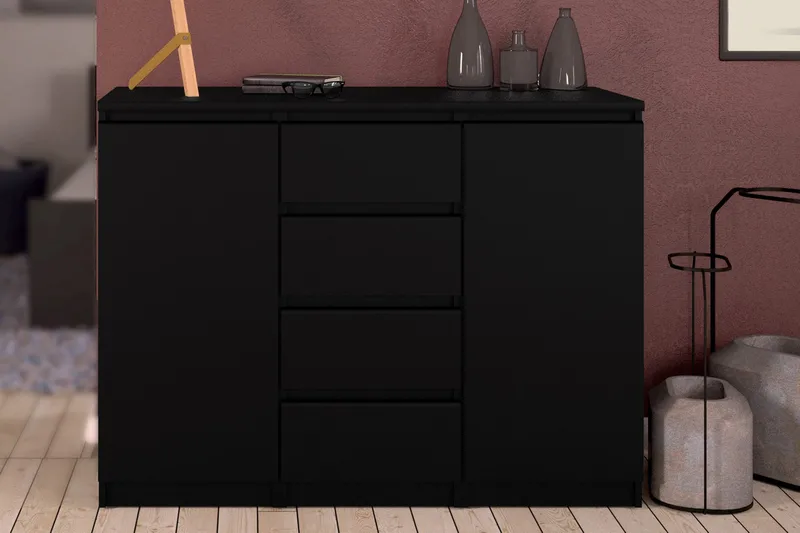 Naia Skænk med 2 Låger + 4 Skuffer - Matsort - Opbevaring - Opbevaringsmøbler - Skænke & sideboards