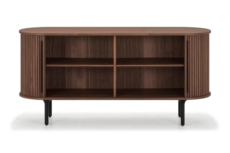 Noira Smalt Skænk Ribbet Valnød 150x45 cm - Brun - Opbevaring - Opbevaringsmøbler - Skænke & sideboards