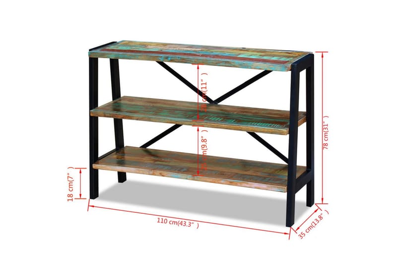 Sidebord 3 Hylder Massivt Genbrugstræ - Brun - Skænke & sideboards