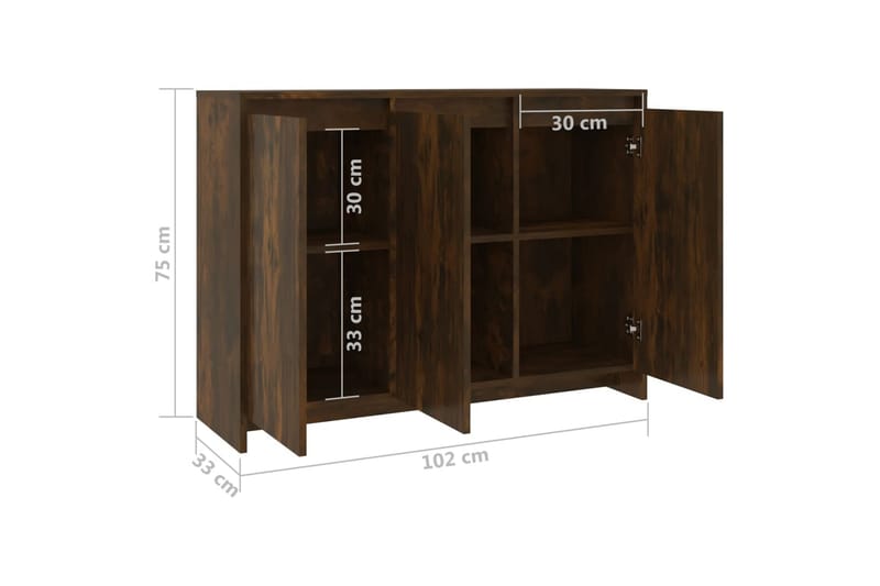 skænk 102x33x75 cm spånplade røget egetræsfarve - Brun - Skænke & sideboards