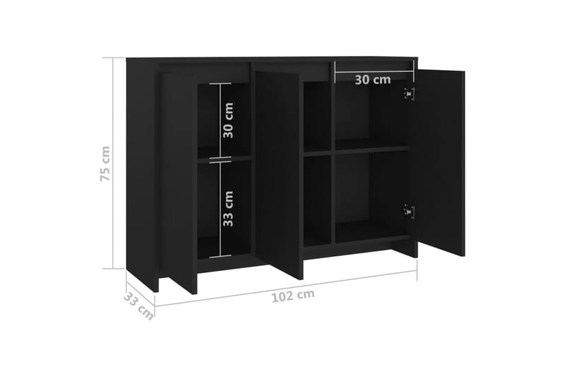 skænk 102x33x75 cm spånplade sort - Sort - Skænke & sideboards