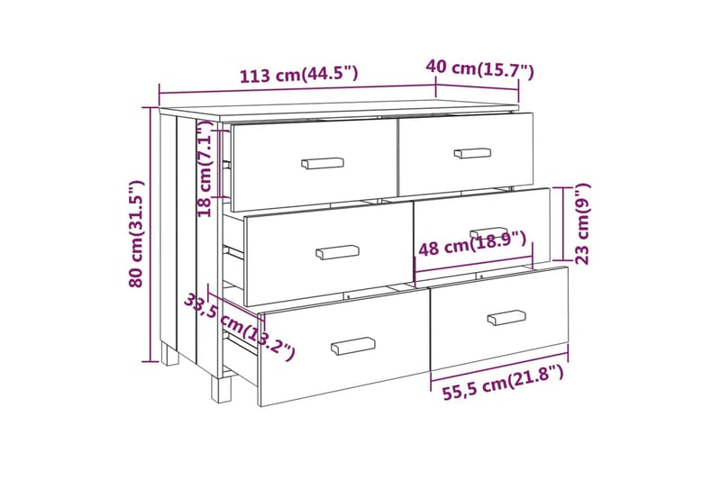 skænk 113x40x80 cm massivt fyrretræ hvid - Hvid - Opbevaring - Opbevaringsmøbler - Skænke & sideboards
