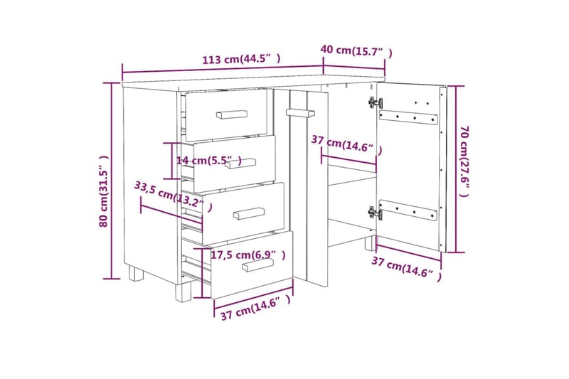 skænk 113x40x80 cm massivt fyrretræ lysegrå - Grå - Skænke & sideboards