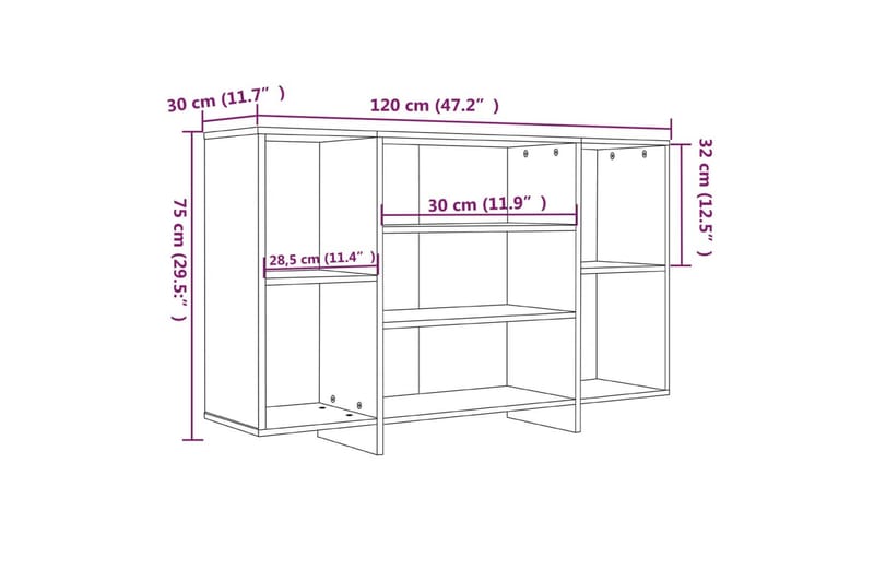 skænk 120x30x75 cm spånplade røget egetræsfarve - Brun - Opbevaring - Opbevaringsmøbler - Skænke & sideboards