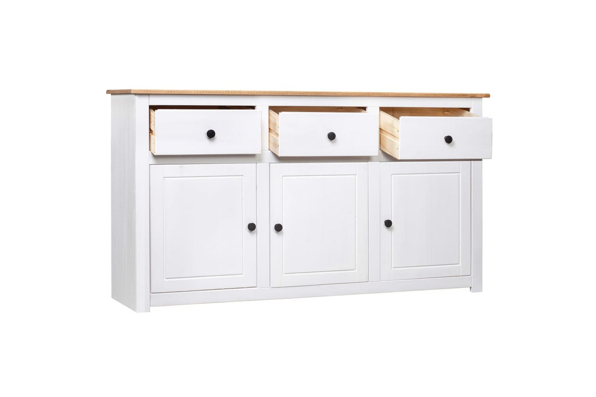 Skænk 135 x 40 x 80 cm massivt fyrretræ Panama hvid - Hvid - Opbevaring - Opbevaringsmøbler - Skænke & sideboards