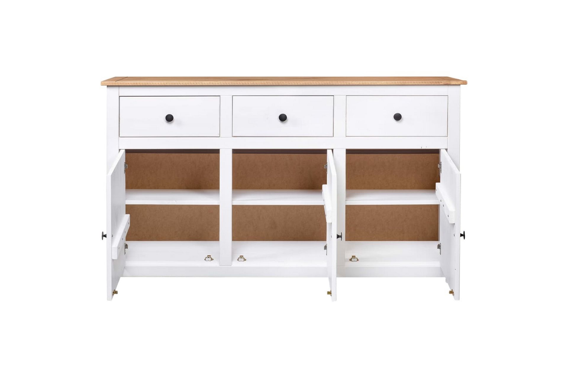 Skænk 135 x 40 x 80 cm massivt fyrretræ Panama hvid - Hvid - Opbevaring - Opbevaringsmøbler - Skænke & sideboards