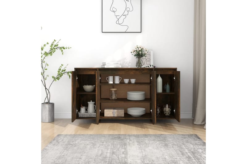 skænk 135x41x75 cm spånplade røget egetræsfarve - Brun - Opbevaring - Opbevaringsmøbler - Skænke & sideboards