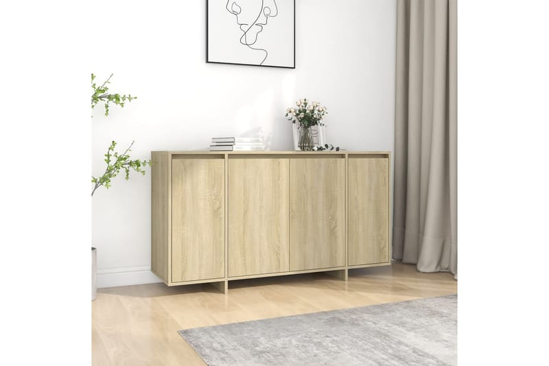 skænk 135x41x75 cm spånplade sonoma-eg - Beige - Opbevaring - Opbevaringsmøbler - Skænke & sideboards