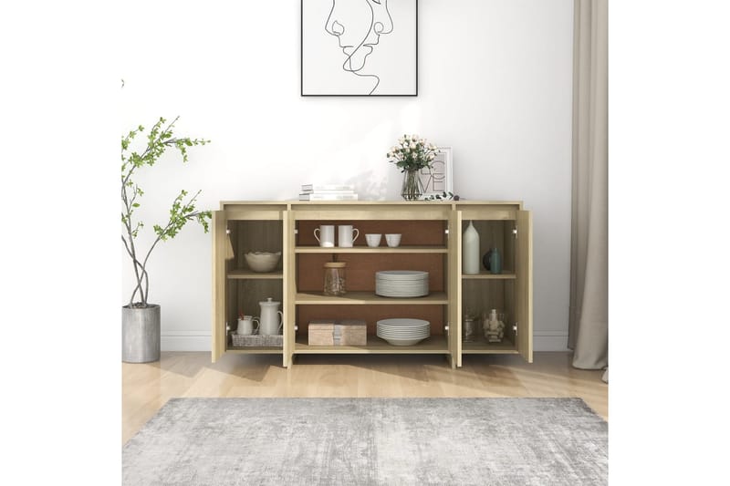skænk 135x41x75 cm spånplade sonoma-eg - Beige - Opbevaring - Opbevaringsmøbler - Skænke & sideboards