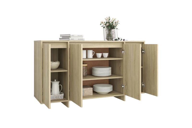 skænk 135x41x75 cm spånplade sonoma-eg - Beige - Opbevaring - Opbevaringsmøbler - Skænke & sideboards