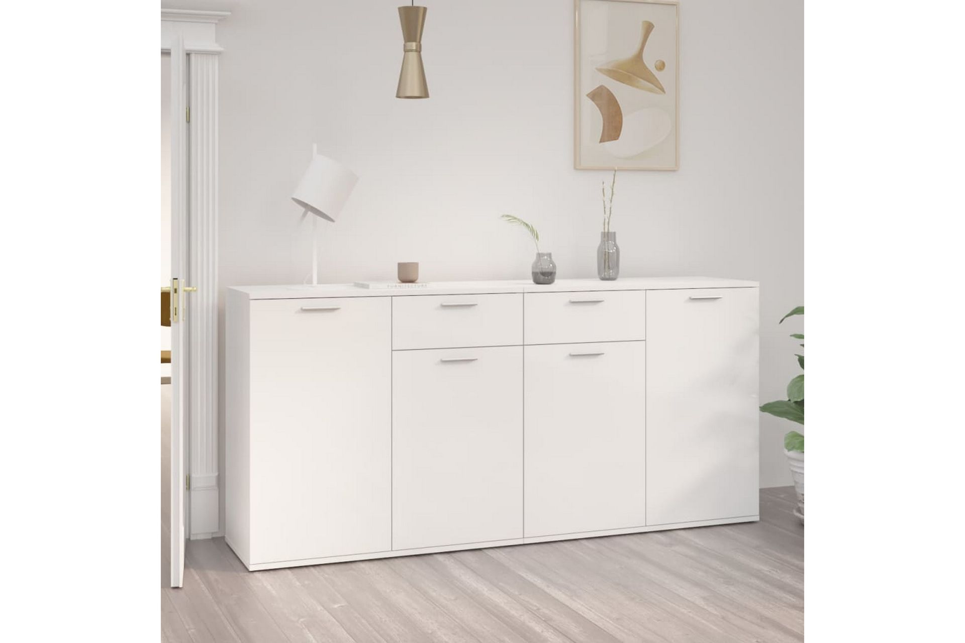 skænk 160x36x75 cm spånplade hvid højglans - Hvid - Opbevaring - Opbevaringsmøbler - Skænke & sideboards