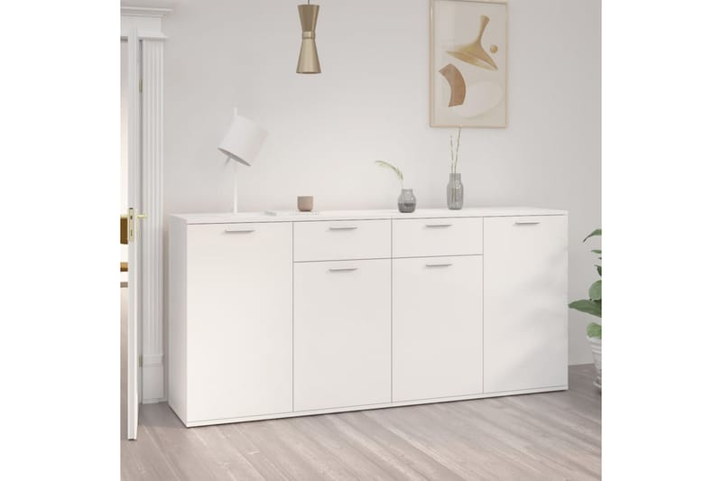 skænk 160x36x75 cm spånplade hvid højglans - Hvid - Skænke & sideboards