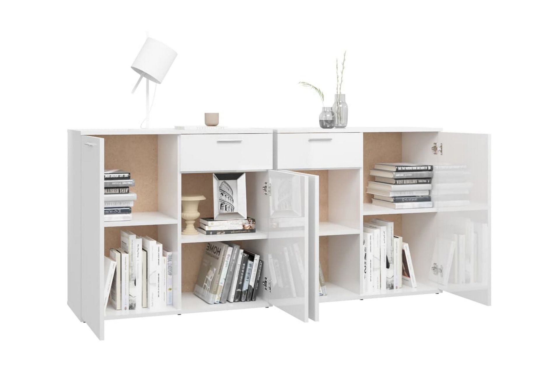skænk 160x36x75 cm spånplade hvid højglans - Hvid - Opbevaring - Opbevaringsmøbler - Skænke & sideboards