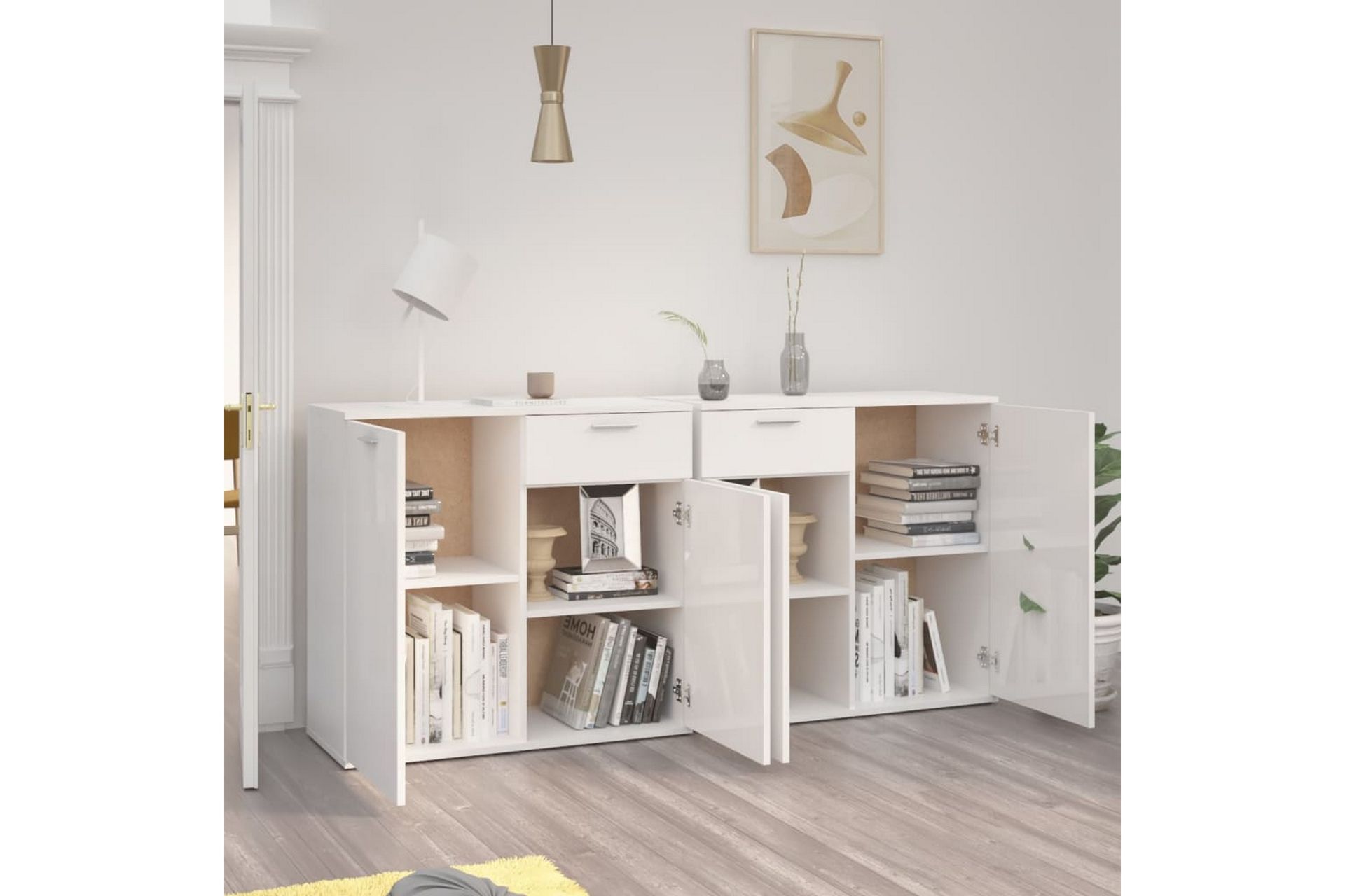 skænk 160x36x75 cm spånplade hvid højglans - Hvid - Opbevaring - Opbevaringsmøbler - Skænke & sideboards