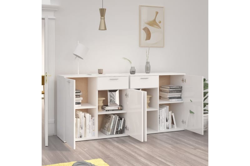 skænk 160x36x75 cm spånplade hvid højglans - Hvid - Opbevaring - Opbevaringsmøbler - Skænke & sideboards