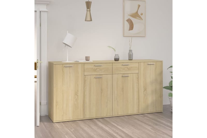 skænk 160x36x75 cm spånplade sonoma-eg - Brun - Skænke & sideboards