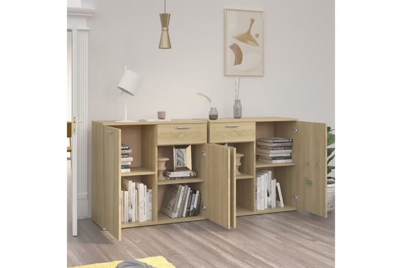 skænk 160x36x75 cm spånplade sonoma-eg - Brun - Skænke & sideboards