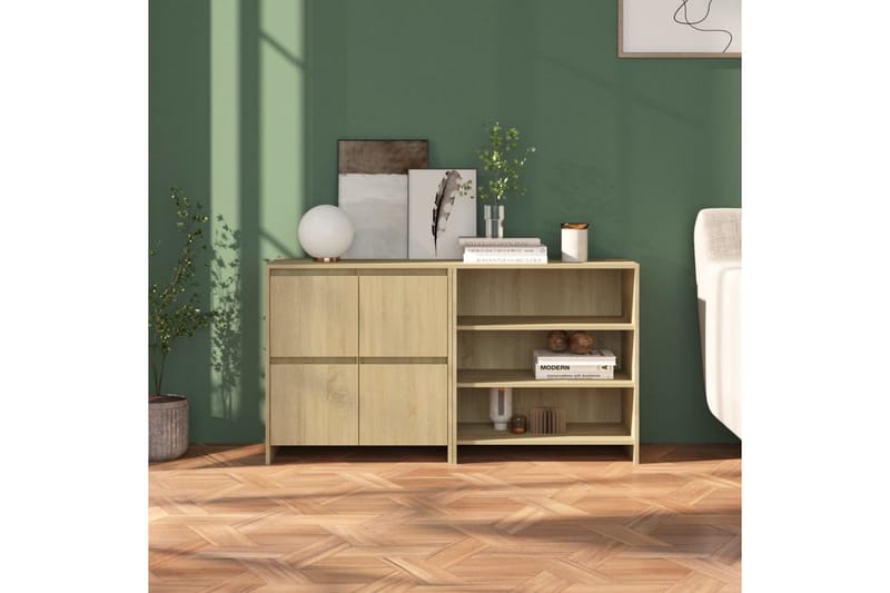 skænk 2 dele konstrueret træ sonoma-eg - Beige - Opbevaring - Opbevaringsmøbler - Skænke & sideboards