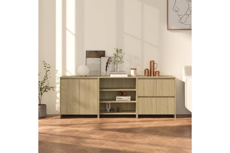 skænk 3 dele konstrueret træ sonoma-eg - Beige - Opbevaring - Opbevaringsmøbler - Skænke & sideboards