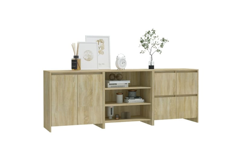 skænk 3 dele konstrueret træ sonoma-eg - Beige - Opbevaring - Opbevaringsmøbler - Skænke & sideboards