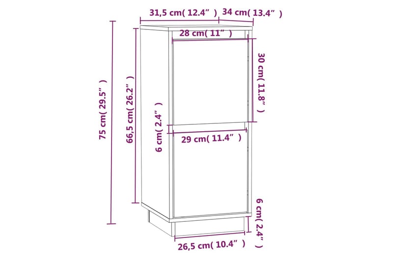 skænk 31,5x34x75 cm massivt fyrretræ - Brun - Skænke & sideboards