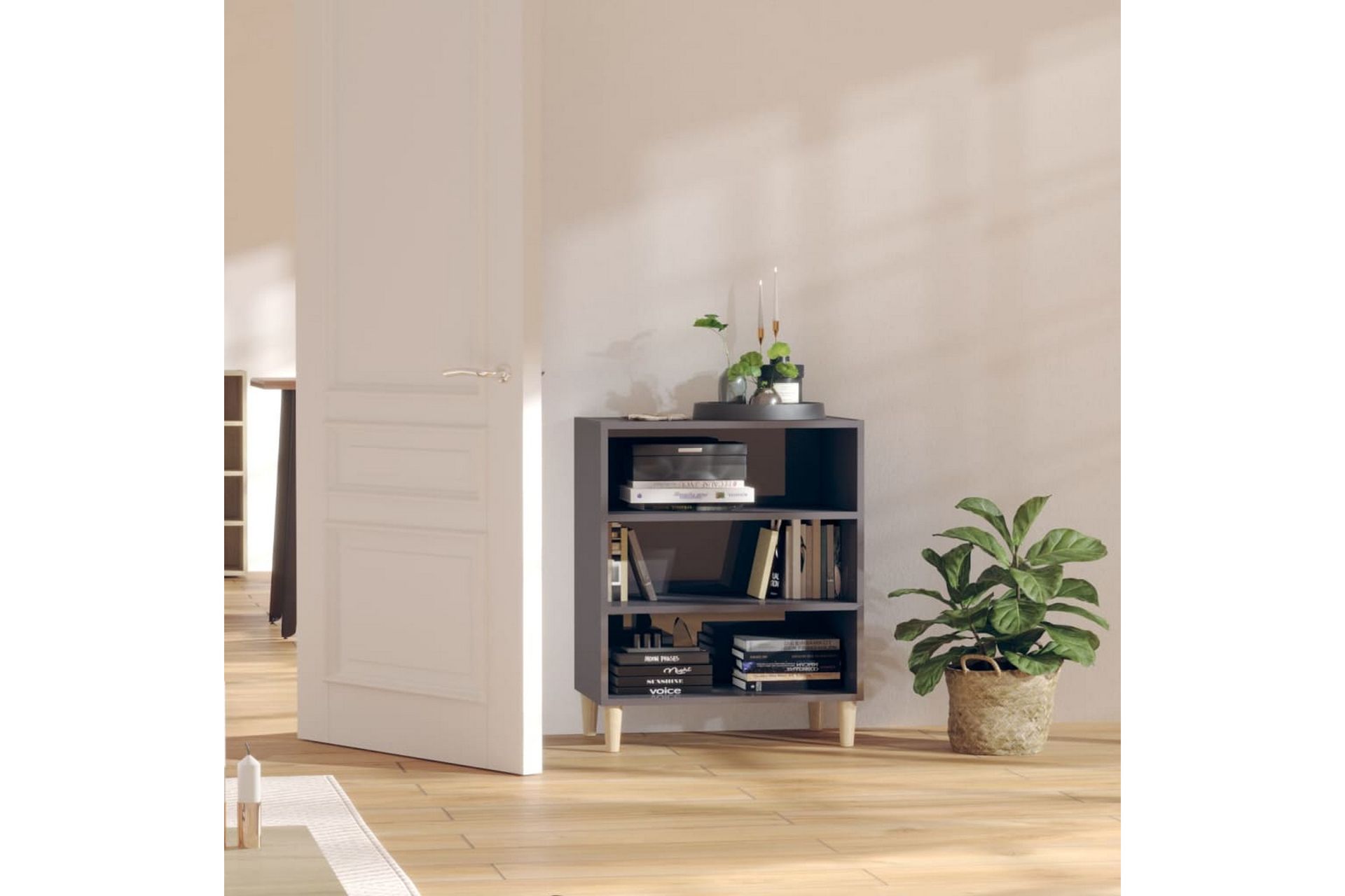 skænk 57x35x70 cm spånplade grå højglans - Grå - Opbevaring - Opbevaringsmøbler - Skænke & sideboards