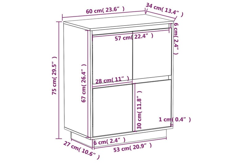 skænk 60x34x75 cm massivt fyrretræ gyldenbrun - Brun - Opbevaring - Opbevaringsmøbler - Skænke & sideboards