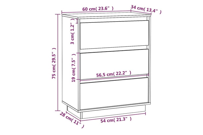 skænk 60x34x75 cm massivt fyrretræ gyldenbrun - Brun - Skænke & sideboards