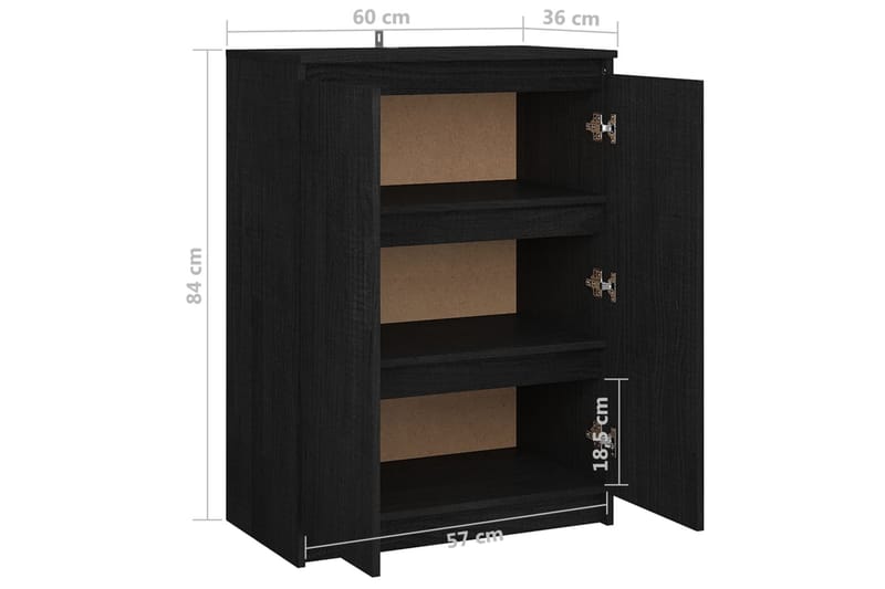 skænk 60x36x84 cm massivt fyrretræ sort - Sort - Skænke & sideboards