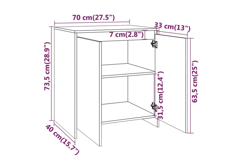 skænk 70x40x73,5 cm spånplade grå sonoma-eg - Grå - Opbevaring - Opbevaringsmøbler - Skænke & sideboards